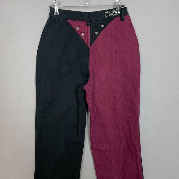 Vintage Western Ethics Jeans Vest Top Pants Country Maroon Black Women Two Tone - Picture 12 of 16
